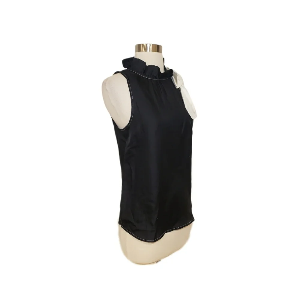 NWT J. Crew Collection XS Silk Twill Black Sleeveless Top with Fixed White Bow